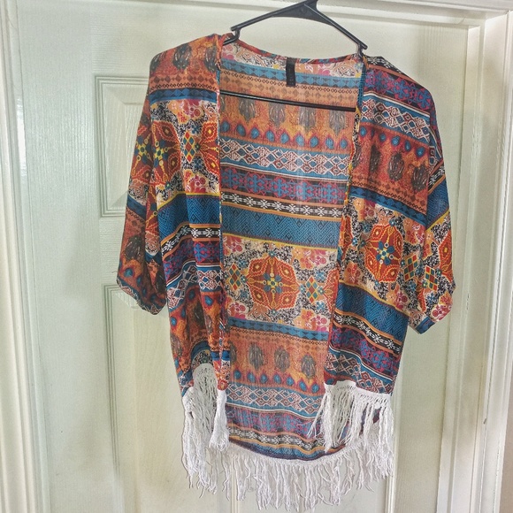 Full Tilt Tops - Full Tilt Chiffon Fringe Tribal Kimono